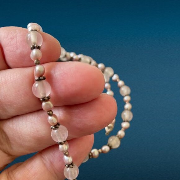 Hand Crafted Sterling Silver and Quartz Beaded Necklace 18 in Bohochic - Picture 3 of 8